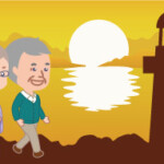 夕暮れ時のおじいとおばあ