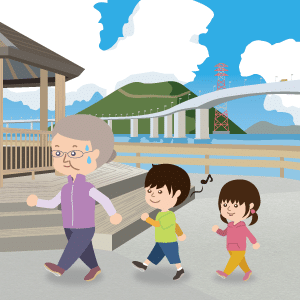 おばあ、孫と一緒にウォーキング
